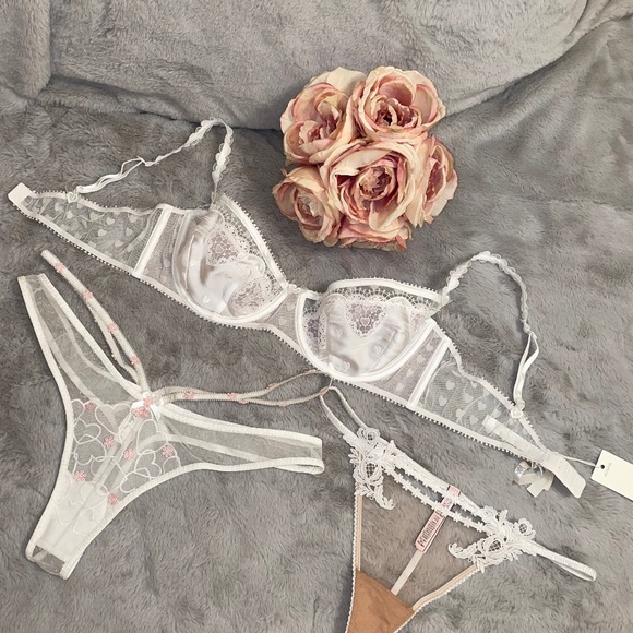 For Love & Lemons Heart Window Bra/ Love Letters Thong /VS V-String /XL NWT